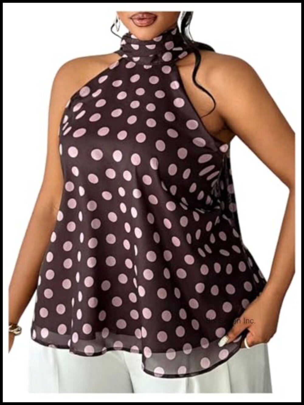 Plus Size Flowy Halter Top Polka Dots Peplum Sleeveless Chiffon Blouse